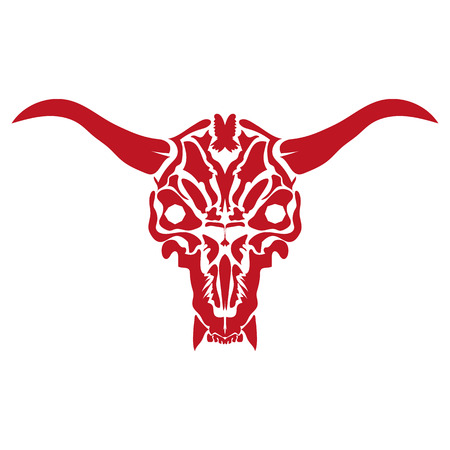 stylized cow skull of a horned animal, a demon. the drawing hands. made in one color which allows the use of laser cuttingのイラスト素材