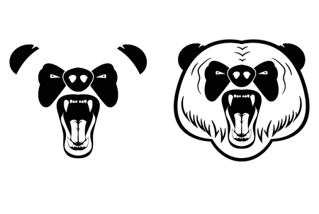 Head of growling panda. Tattoo in two versions - a simple and detailed. Layered vector illustrationのイラスト素材