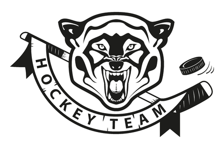 angry wolf. hockey team logo. mascot, emblem of a wolf on a white background. Layered vector illustration. black-and-white version.のイラスト素材