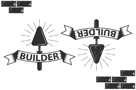 Vintage, retro emblem. build, trowel for laying bricksのイラスト素材