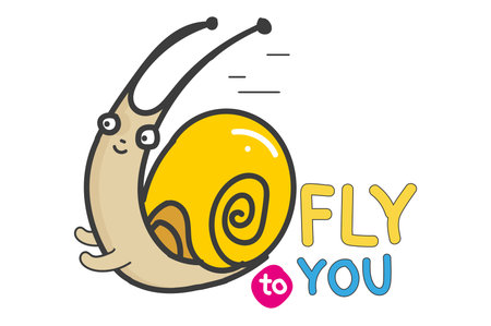 funny snail with a Golden shell. Fly to you. Hand lettering. Vector printable poster with phrase.Design for clothing and cards. funny pictures.のイラスト素材