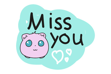 cute pink animal with big eyes. Doodles. Miss youのイラスト素材