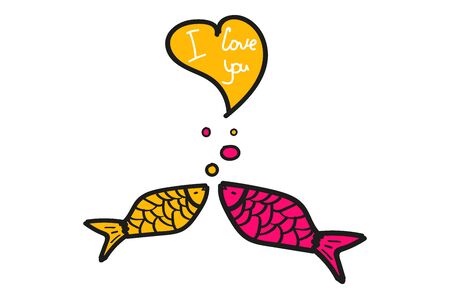 lovers of fish, the heart of the bubble. holiday February 14, Valentine's day. Doodles. Hand lettering. Vector printable poster with phrase.Design for clothing and cards. funny pictures.のイラスト素材