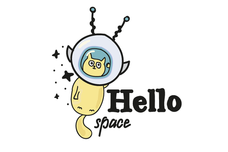 Cat in space cheerful picture for a t-shirt hello space.のイラスト素材