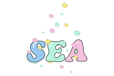 Beautiful inscription - SEA. bubbles around the inscription.のイラスト素材