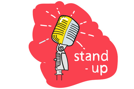 a professional microphone. stand - up. the red background. hand drawing.のイラスト素材
