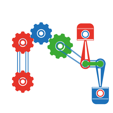 mechanism, gears connected by belts. piston.のイラスト素材