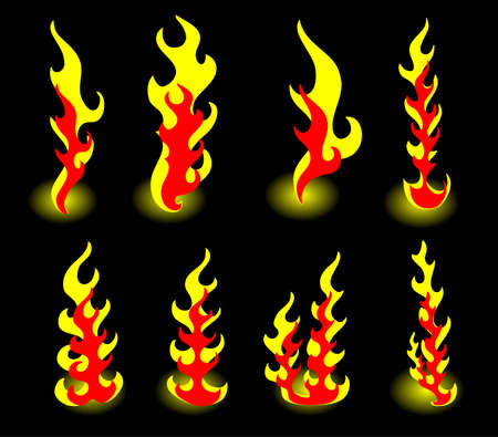 8 flames of fire on a black backgroundのイラスト素材