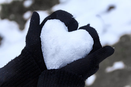 The heart of the snow lies in the hands, the heart of the snow lies in the hands against the...