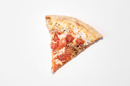 Pizza slice with tomatoes on a white background, Slice of pizza with tomatoes