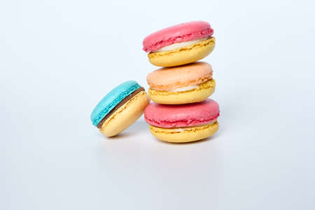 Stack of macaroons on a white background, Stack of macaroonsの写真素材