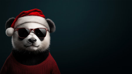Panda wearing stylish sunglasses and a cozy sweater brings holiday cheer with a playful spirit.の素材