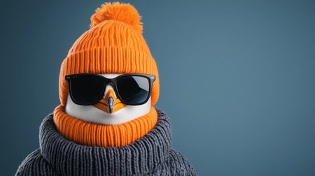 A stylish penguin wears trendy sunglasses and a knit hat while exuding coolness and charm.の素材