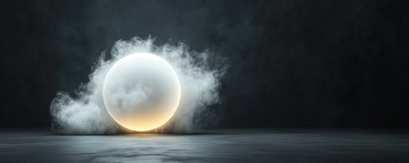 A glowing sphere rises through fog, creating an enchanting atmosphere.の素材