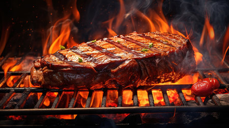 Grilled meat, steak cooked over an open flame.の素材