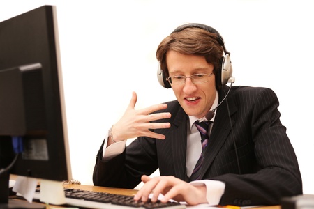 young operator talking thru the internet