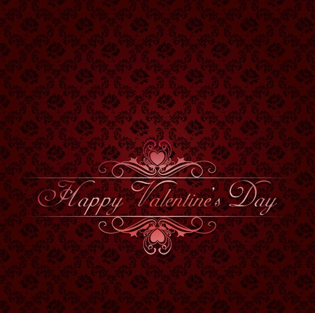 red damask background with vintage frame Happy Valentine's dayのイラスト素材
