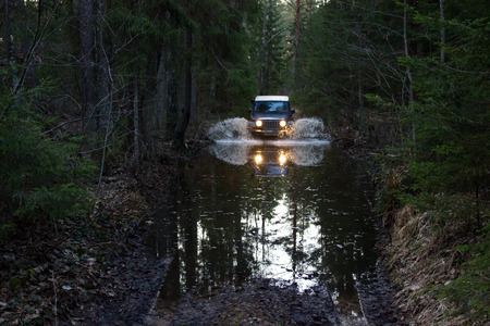 Novgorod region, Russia, April 10, 2016, travel by Jeep Wranglerのeditorial素材