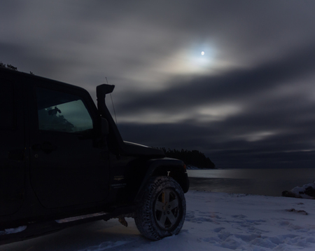 Karelia, Russia, Dec 10, 2016 check out the Jeep Wrangler club on lake Ladoga, the Jeep Wrangler is a compact four wheel drive off road and sport utility vehicleのeditorial素材