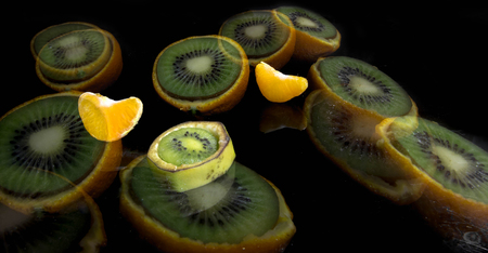 creative concept with oranges and Appleの写真素材