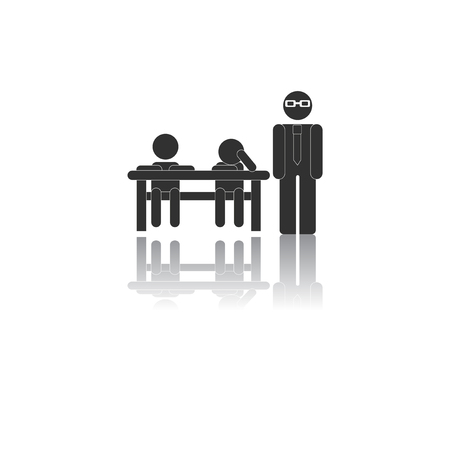 Back to School and Education vector flat icon in black and white style teacher and pupilsのイラスト素材
