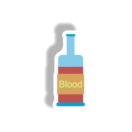 Vector illustration paper sticker Halloween icon bottle with bloodのイラスト素材