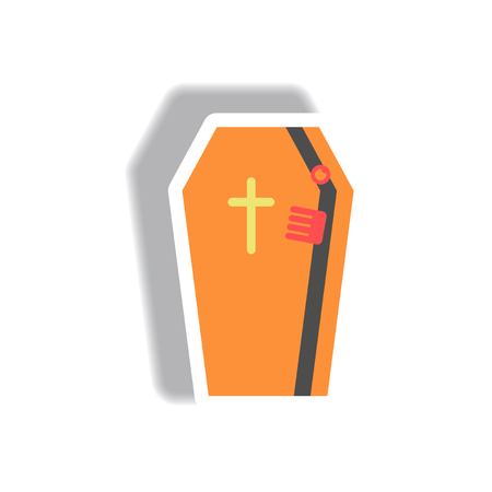 Vector illustration paper sticker Halloween icon coffin with crossのイラスト素材