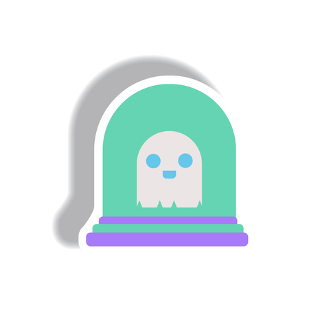 Vector illustration paper sticker Halloween icon grave monument and ghostのイラスト素材