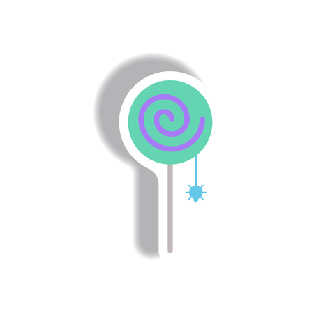 Vector illustration paper sticker Halloween icon candy and spiderのイラスト素材