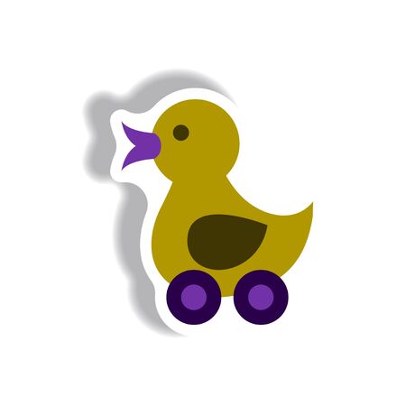 stylish icon in paper sticker style duck toyのイラスト素材