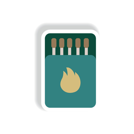 stylish icon in paper sticker style Matchbox and matchesの写真素材