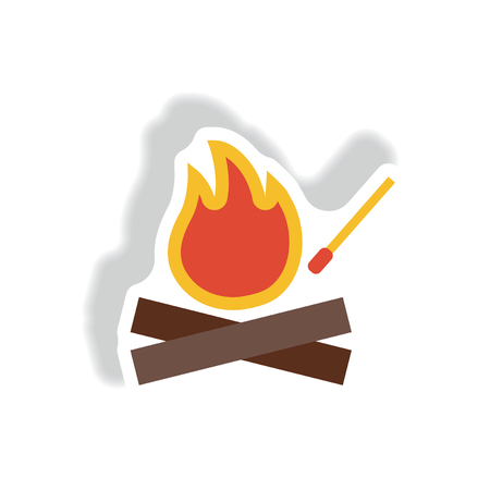 stylish icon in paper sticker style fire and matchの写真素材
