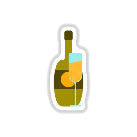 Vector illustration in paper sticker style Champagne bottle with glassのイラスト素材