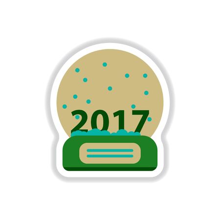 Vector illustration in paper sticker style Merry christmas glass ball with new 2017 yearのイラスト素材