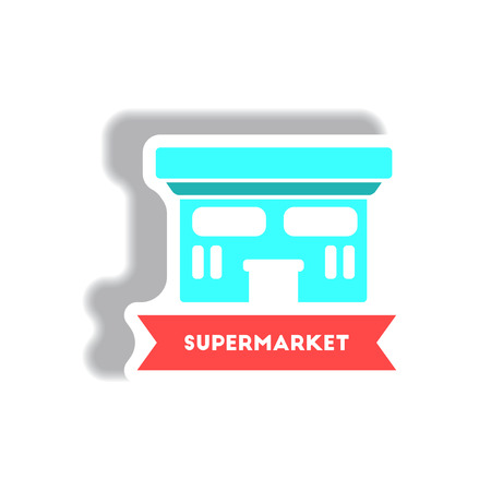 stylish icon in paper sticker style building supermarketのイラスト素材