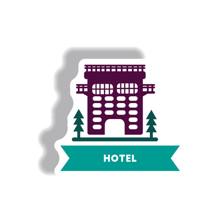 stylish icon in paper sticker style building hotelのイラスト素材