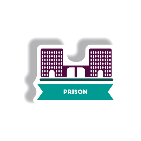 stylish icon in paper sticker style building prisonのイラスト素材