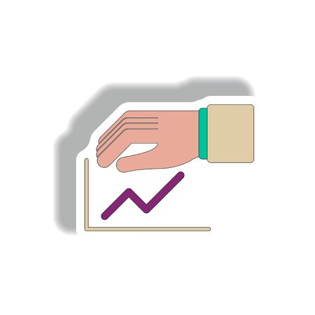 protect increasing line graph Vector illustration in paper sticker style of progress statistics and handのイラスト素材