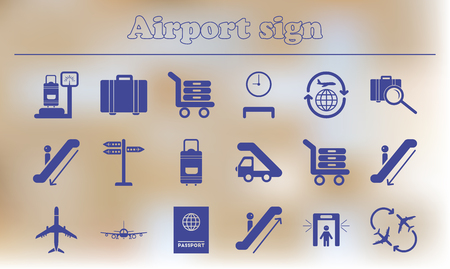 Simple illustration of a flat icon of a airport icons. collection of airport signs, travel transport set.のイラスト素材
