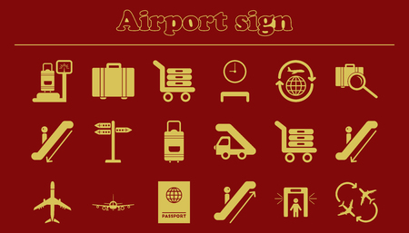 collection of airport signs, travel transport setのイラスト素材