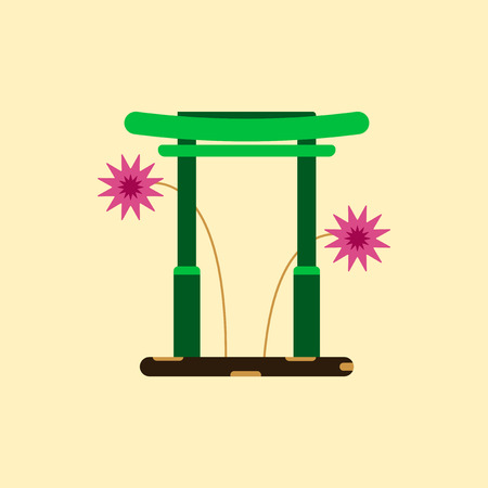Vector illustration of Chinese new year celebration in flat style Chinese historic traditional gate and fireworksのイラスト素材