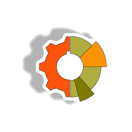 Vector illustration in paper sticker style. infographic design of cogwheel and pie chart,economic stimulation signのイラスト素材