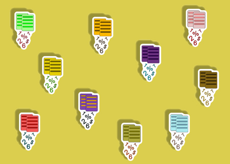flat icons set of documents and numbers concept in paper sticker style. infographic itemsのイラスト素材