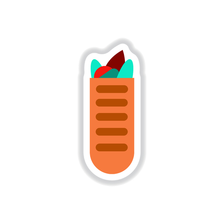Street food sandwich in baguette vector flat style stickerのイラスト素材