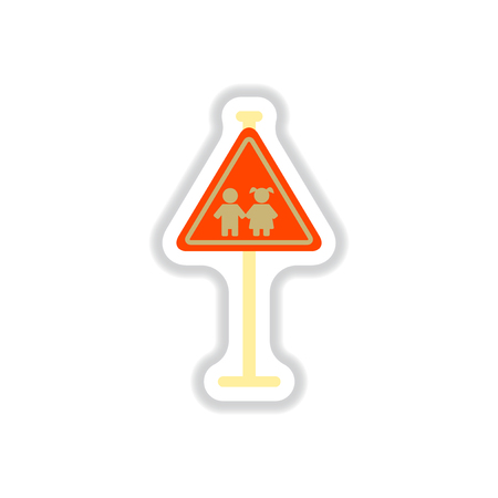 Vector illustration in paper sticker style School warning road signのイラスト素材