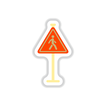 Vector illustration in paper sticker style Man walking road signのイラスト素材
