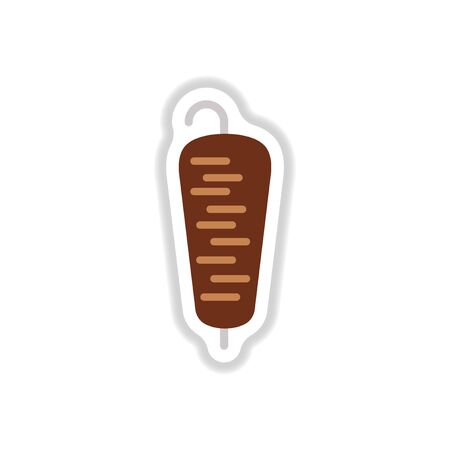 Vector illustration sticker of Doner Kebab on pole, grilling with fatのイラスト素材