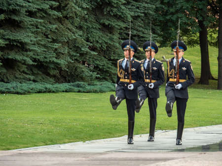 MOSCOW, RUSSIA - ?????? 03, 2019: Hourly change of the Presidential guard of Russia at the Tomb of...