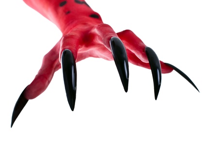 a red devil hand with black nails