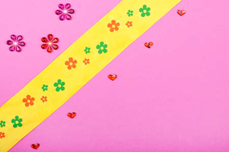 background with stars hearts and ribbonの写真素材